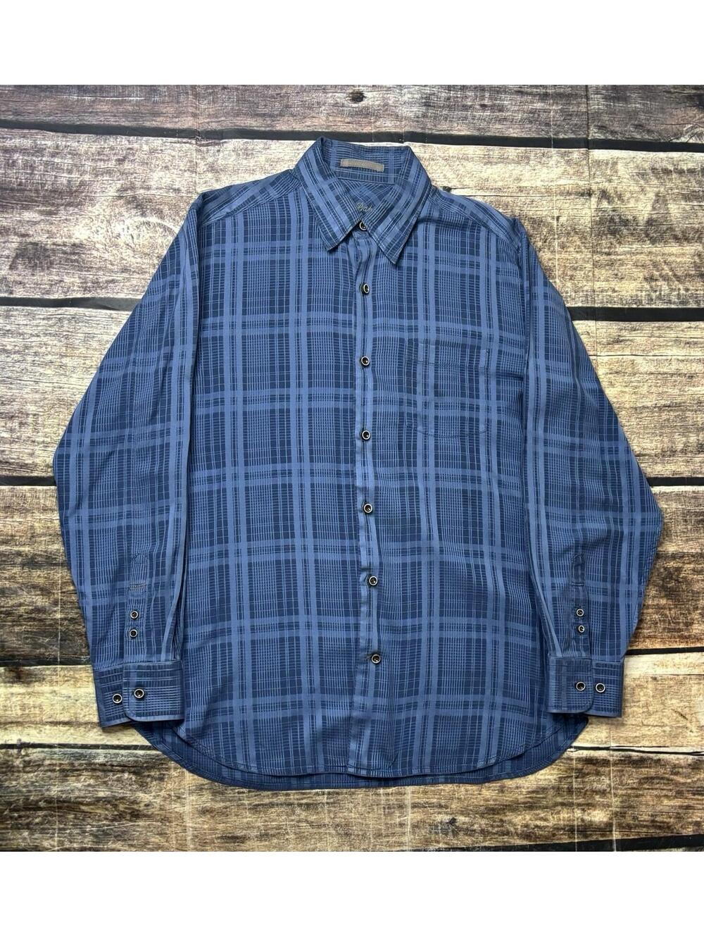 Tommy Bahama Shirt Mens Medium Silk Cotton Check Blue Beach